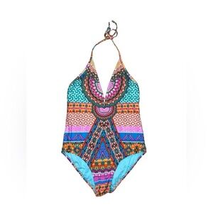 Laundry by Shelli Segal Medallion Halter One Piece Swimsuit Set Large